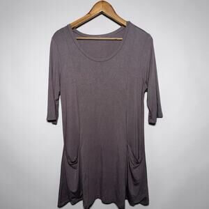 Lagenlook Taupe Pocket Tunic Top Made in USA Soft Stretchy Minimalist Boho